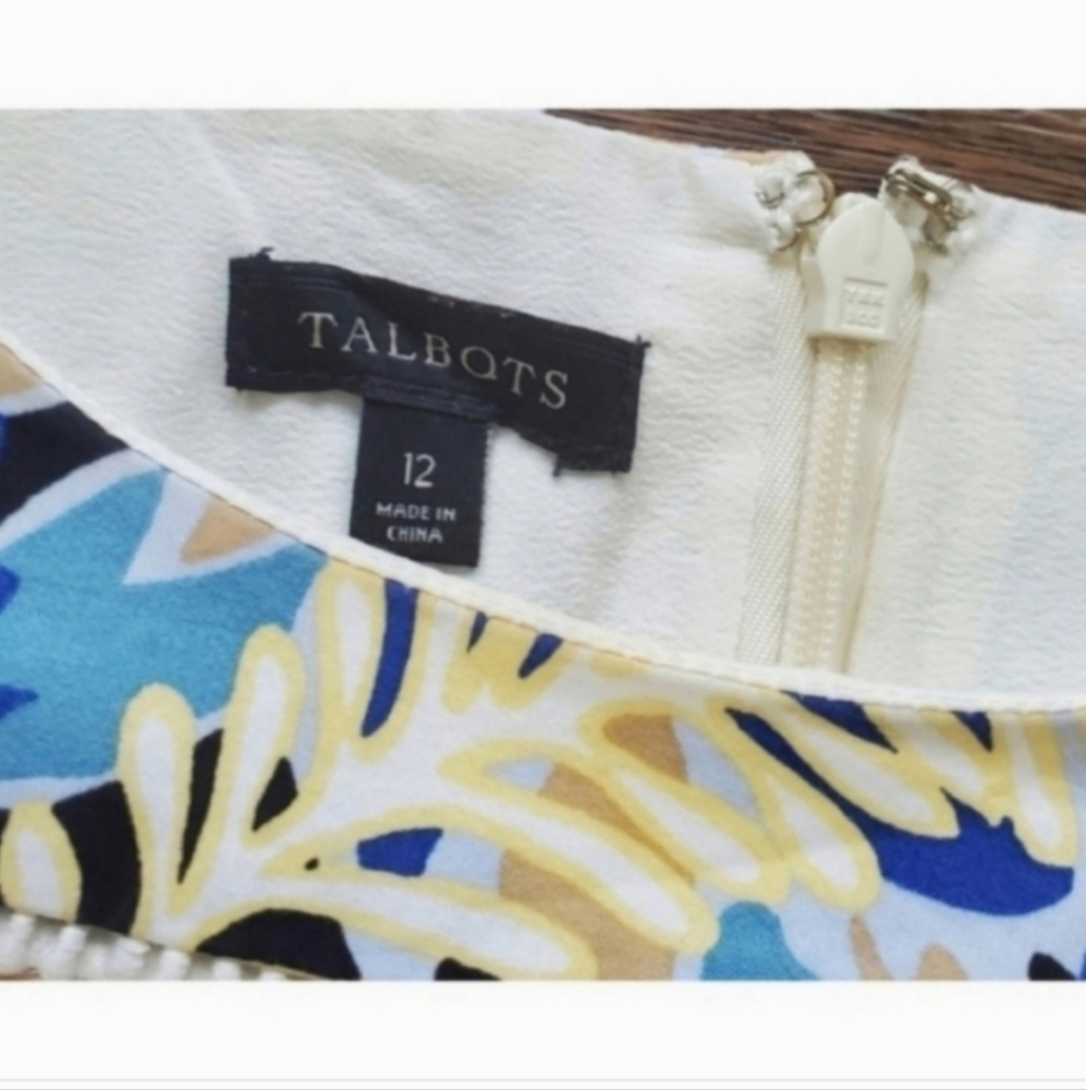 New Talbots Blue Botanical Garden Sheath Tan Dress 12 - Picture 4 of 11